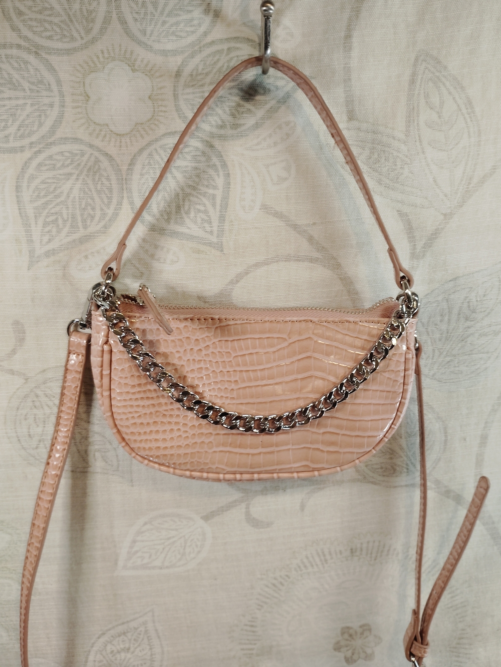 Urban Outfitters Blush Croc-Embossed Chain Crossbody Bag